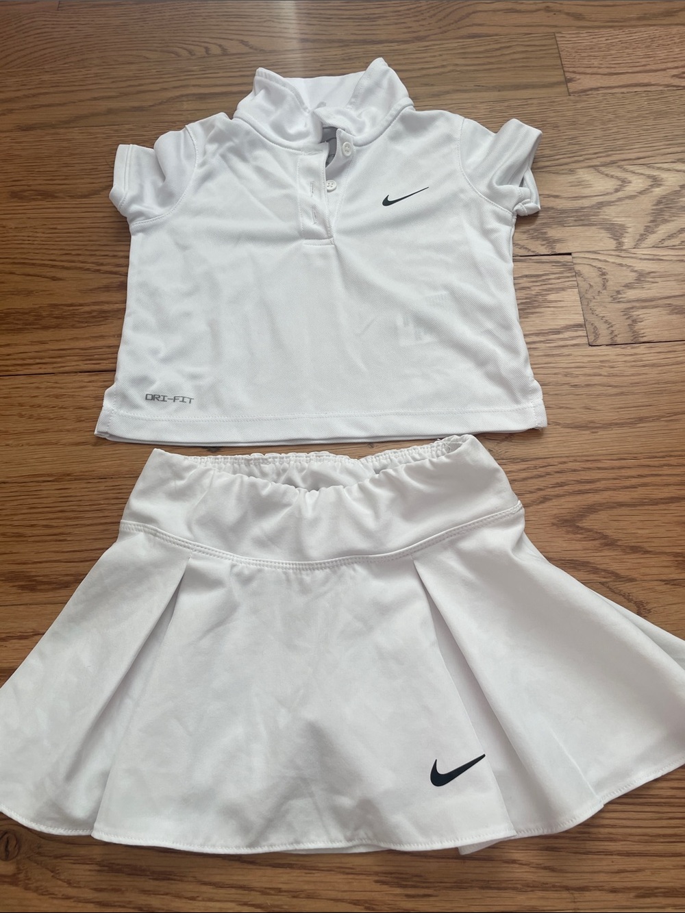 Nike Kids White Tennis Top and Skort Set & Reebok Dress- Pink and Teal Accents - Picture 5 of 8